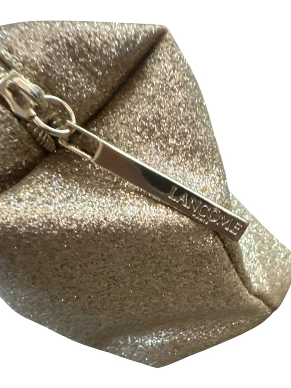 Lancôme Glitter Zip Pouch Cosmetic Bag - Gold Shimmer Glam Travel Makeup Purse